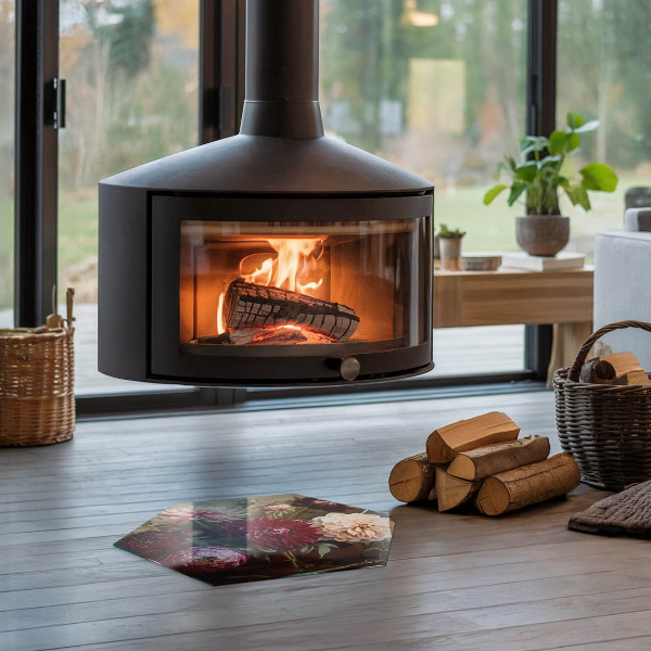 Šesťuholníková nehorľavá podložka pred krb Kytica kvetov v detaile