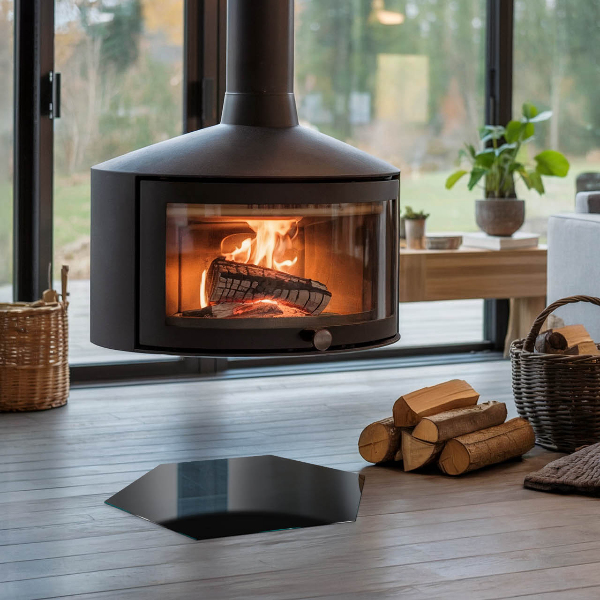 Šesťuholníková nehorľavá podložka pred krb Farba Čierna