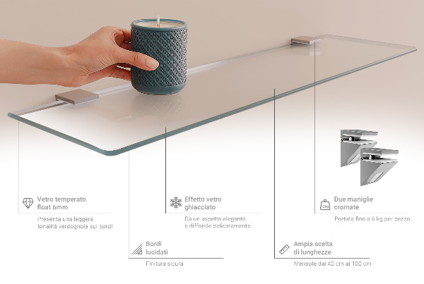 Polopriesvitná sklenená kúpeľňová polička s rozmermi 100x13 cm