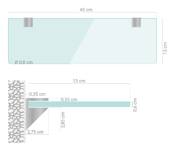 Zavesná polička do kúpeľne 45x13 cm