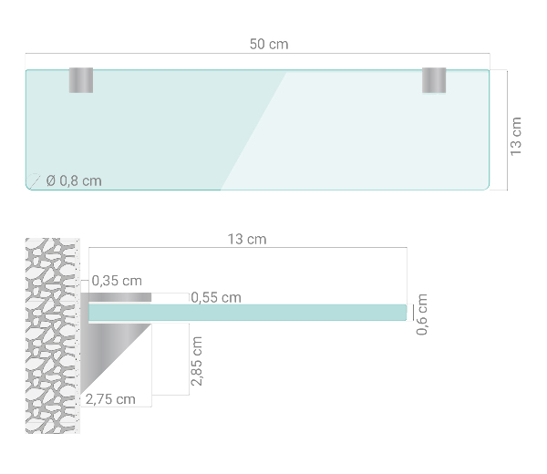 Kúpeľňová polička 50x13 cm