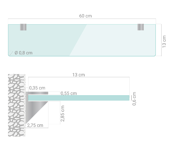 Zavesná polička do kúpeľne 60x13 cm
