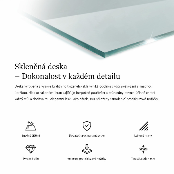 Obdĺžniková stolová doska priehľadná