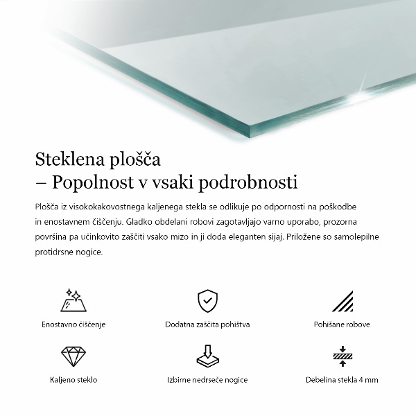 Obdĺžniková stolová doska priehľadná