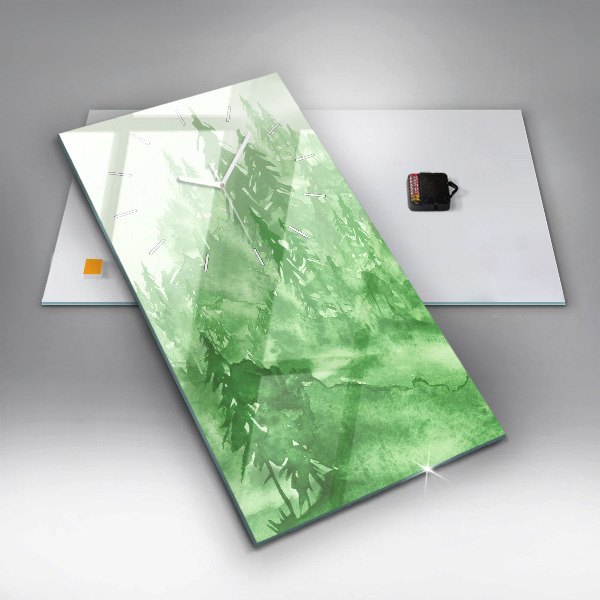 Vertikálne hodiny Zelená lesná maľba