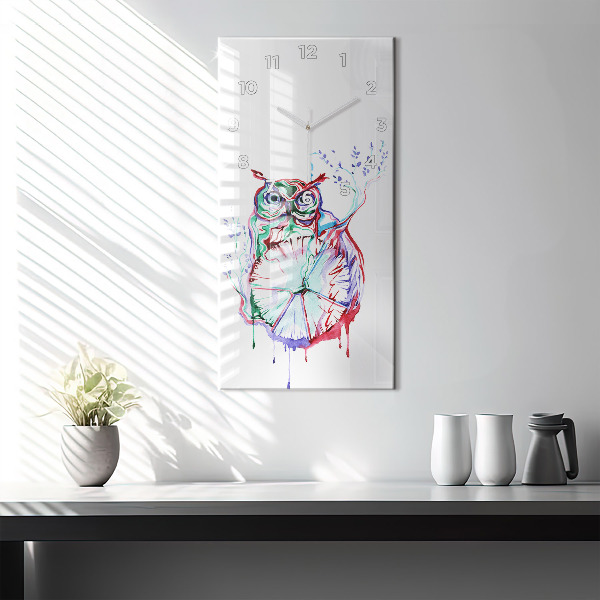 Vertikálne hodiny Ilustrácia sov a hodín