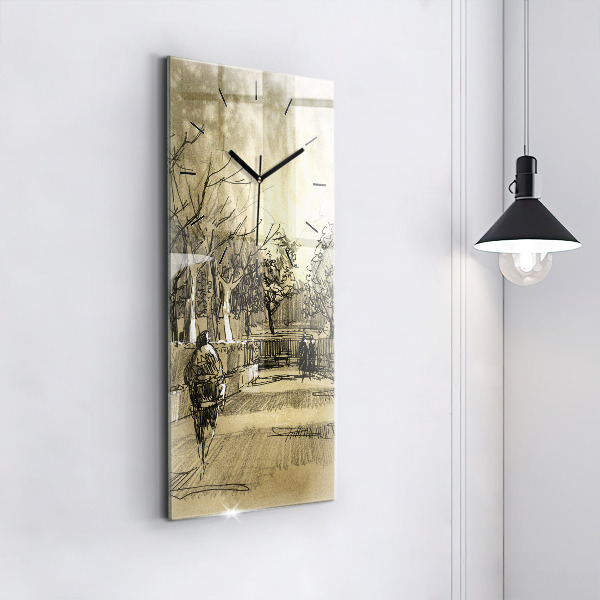 Vertikálne hodiny Park a stromy v sépiovej farbe