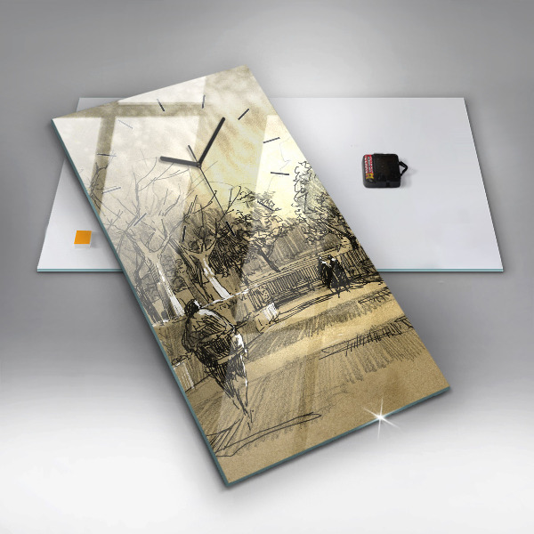 Vertikálne hodiny Park a stromy v sépiovej farbe