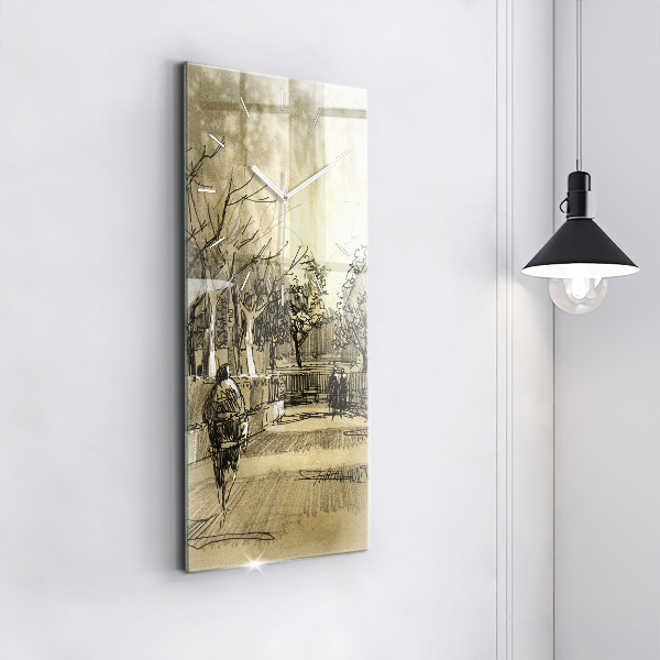 Vertikálne hodiny Park a stromy v sépiovej farbe