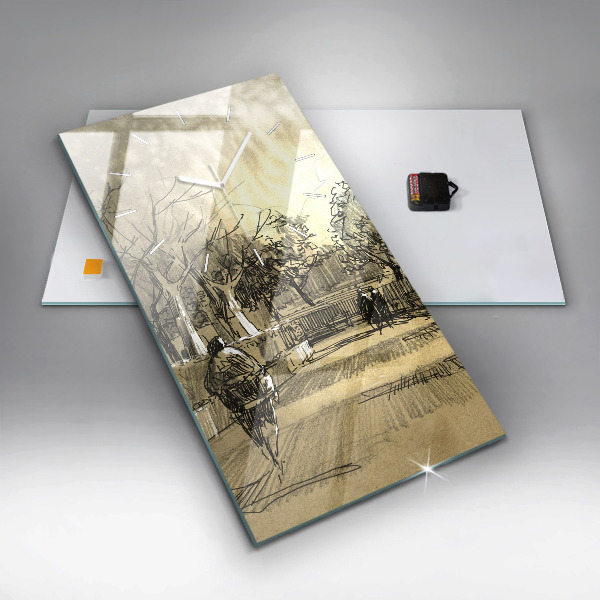 Vertikálne hodiny Park a stromy v sépiovej farbe