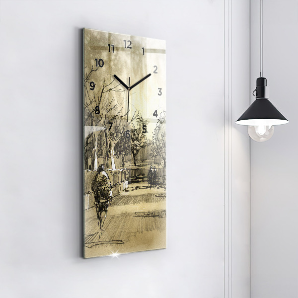 Vertikálne hodiny Park a stromy v sépiovej farbe