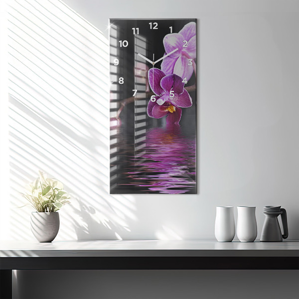 Vertikálne hodiny Kvet orchidey na vode
