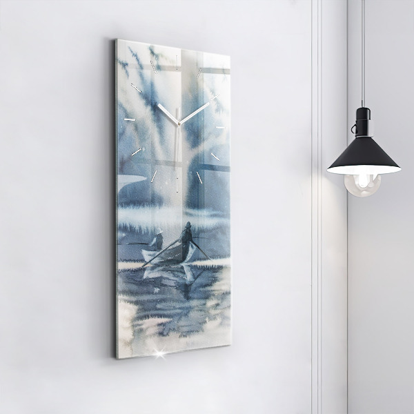 Vertikálne hodiny Rybár na jazere