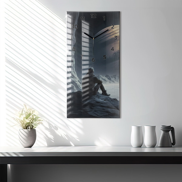 Vertikálne hodiny Muž na pozadí mesiaca