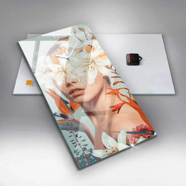 Vertikálne hodiny Žena s kvetmi