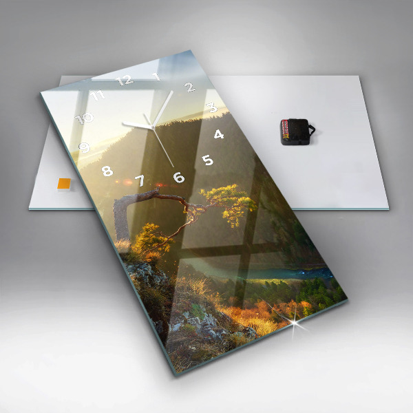 Vertikálne hodiny Západ slnka nad horami