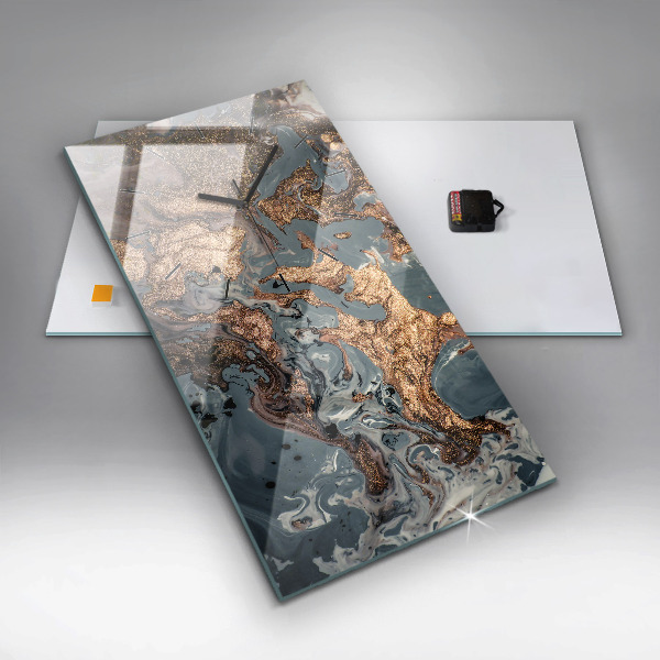 Vertikálne hodiny Mramorová zlatá abstrakcia