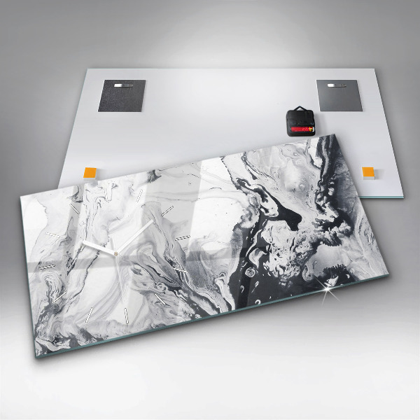 Horizontálne hodiny Abstraktný atramentový mramor