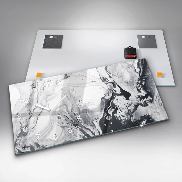 Horizontálne hodiny Abstraktný atramentový mramor