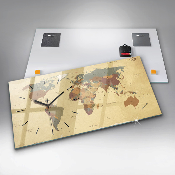 Horizontálne hodiny Mapa sveta vo vintage štýle