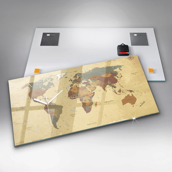Horizontálne hodiny Mapa sveta vo vintage štýle