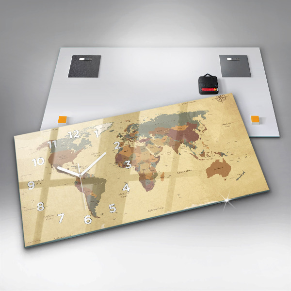 Horizontálne hodiny Mapa sveta vo vintage štýle
