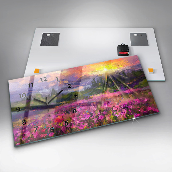 Horizontálne hodiny Lúka pri západe slnka