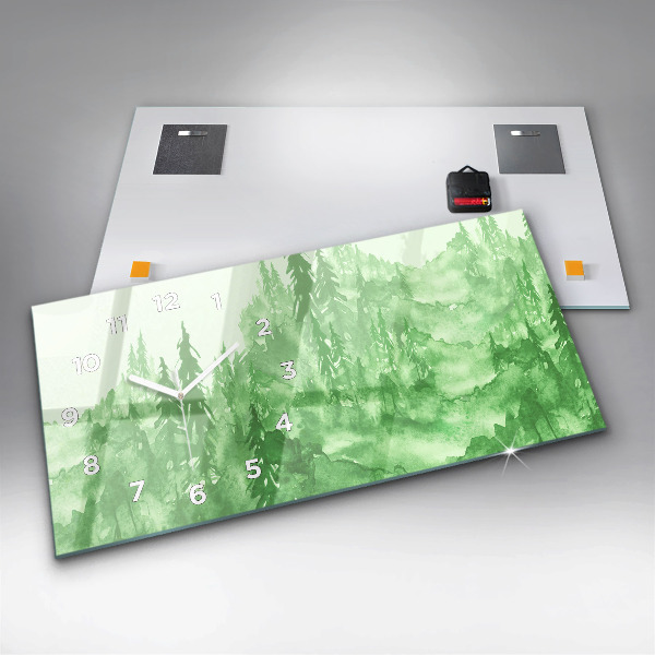 Horizontálne hodiny Zelená lesná maľba