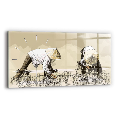 Horizontálne hodiny Žena zbiera ryžu