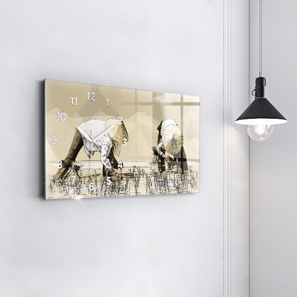 Horizontálne hodiny Žena zbiera ryžu