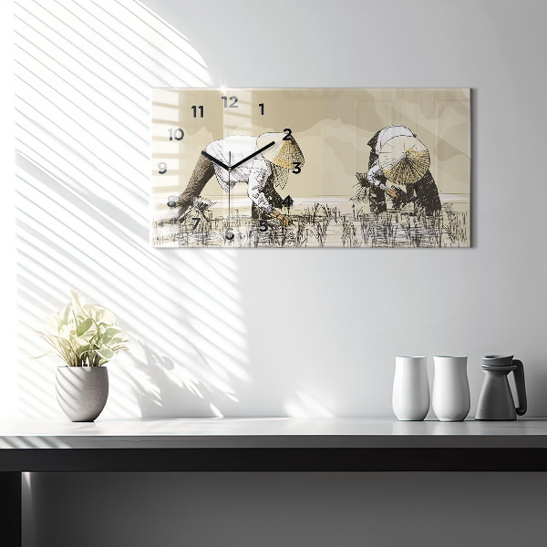 Horizontálne hodiny Žena zbiera ryžu