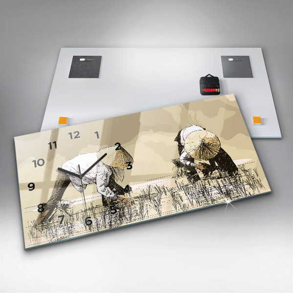 Horizontálne hodiny Žena zbiera ryžu