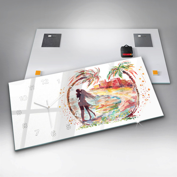 Horizontálne hodiny Akvarel Láska na Miami Beach