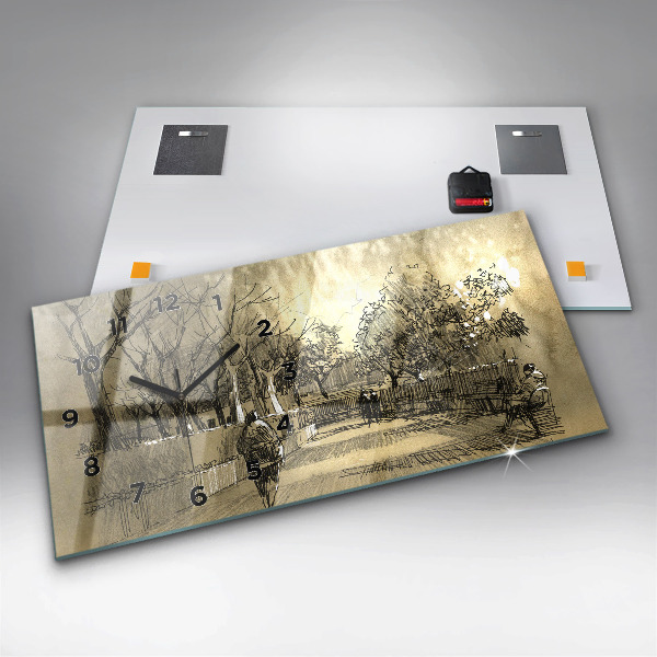 Horizontálne hodiny Park a stromy v sépiovej farbe