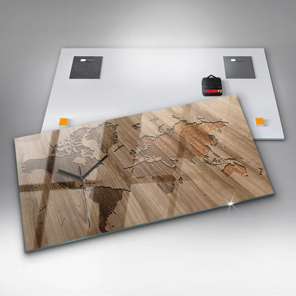 Horizontálne hodiny Mapa sveta na dreve
