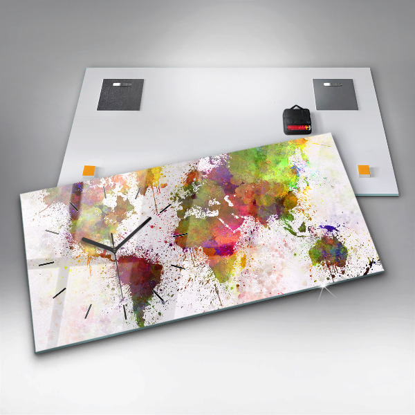 Horizontálne hodiny Akvarelová mapa sveta