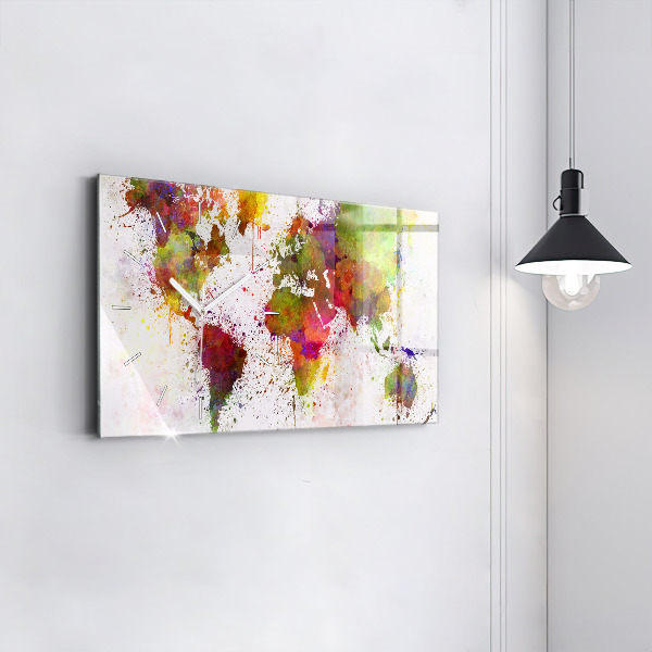 Horizontálne hodiny Akvarelová mapa sveta