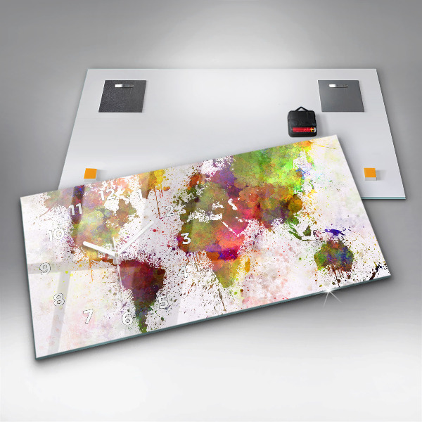Horizontálne hodiny Akvarelová mapa sveta