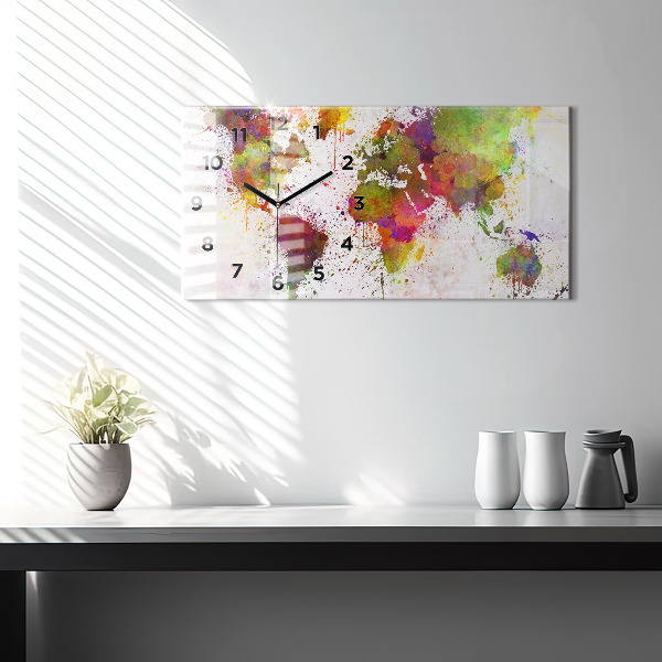 Horizontálne hodiny Akvarelová mapa sveta