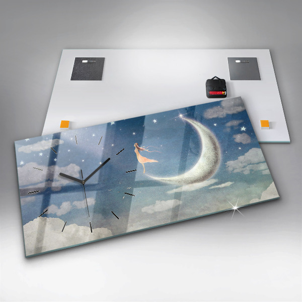 Horizontálne hodiny Dievča na Mesiaci