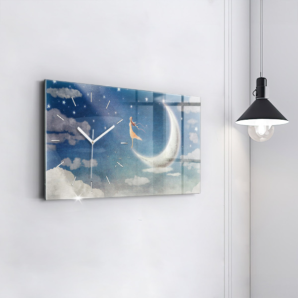 Horizontálne hodiny Dievča na Mesiaci