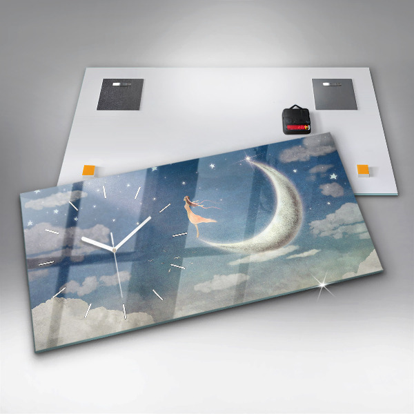 Horizontálne hodiny Dievča na Mesiaci