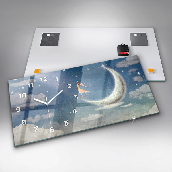 Horizontálne hodiny Dievča na Mesiaci