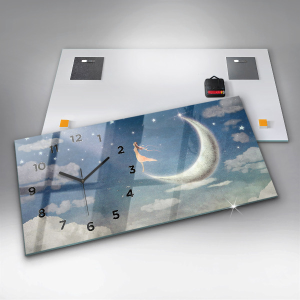 Horizontálne hodiny Dievča na Mesiaci