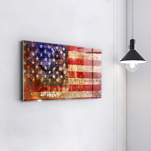 Horizontálne hodiny Vlajka USA vo vintage štýle