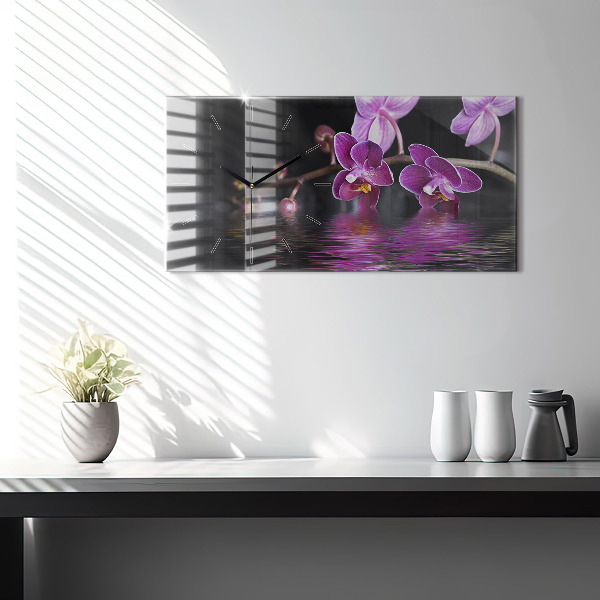 Horizontálne hodiny Kvet orchidey na vode