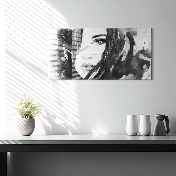 Horizontálne hodiny Akvarelový ženský portrét