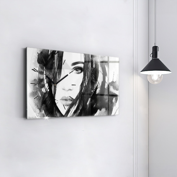 Horizontálne hodiny Akvarelový ženský portrét