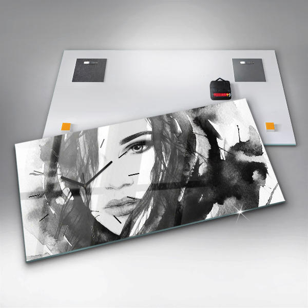 Horizontálne hodiny Akvarelový ženský portrét