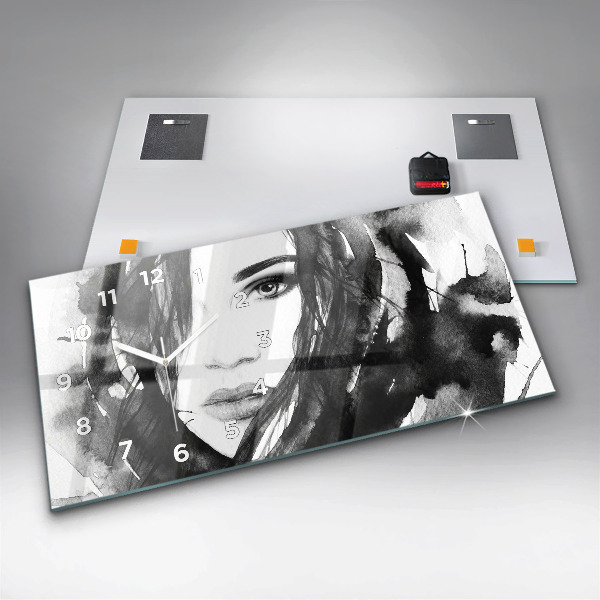 Horizontálne hodiny Akvarelový ženský portrét